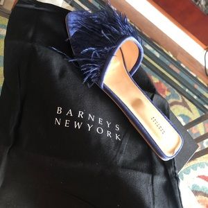 Barney's Navy Blue Sandals w/ Ostrich Feathers